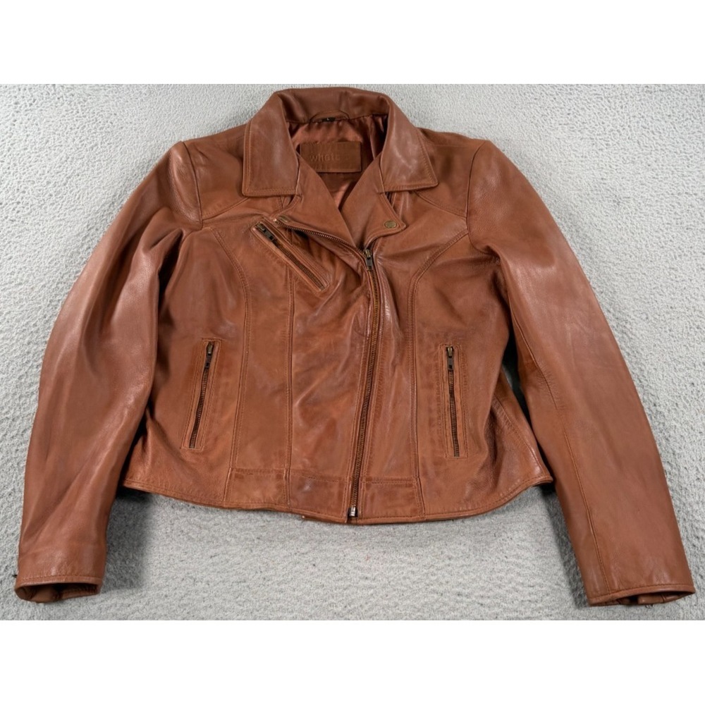 Whetblu Leather Jacket Womens Large Brown Biker Moto Asymmetric Zip Long Sleeve